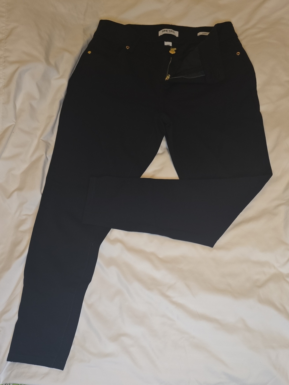 Women's Nine West Black Slim Chinos with Gold-Tone Accents